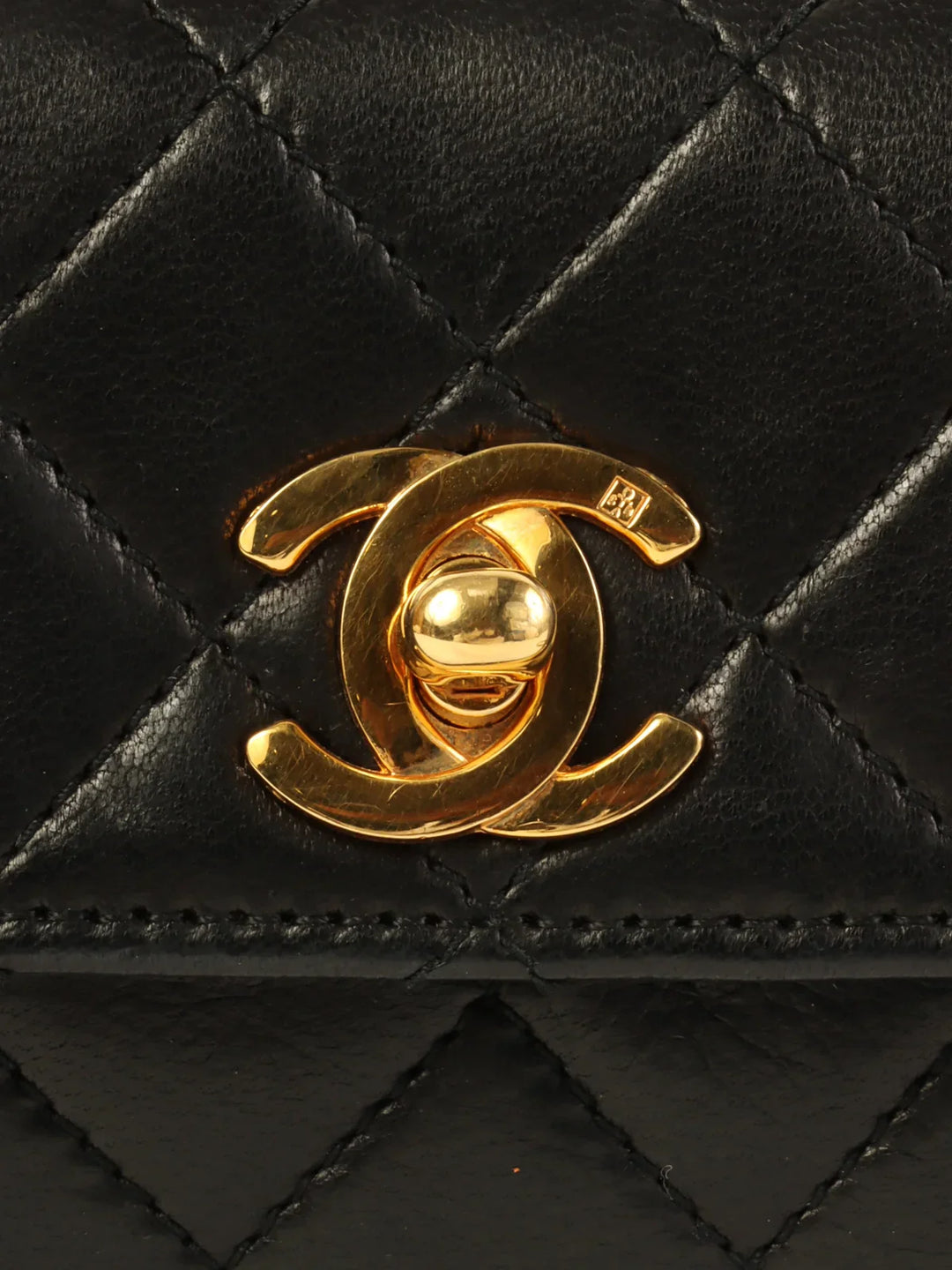 Chanel Around 1990 Made Straight New Turn-Lock Mini Chain Bag Black