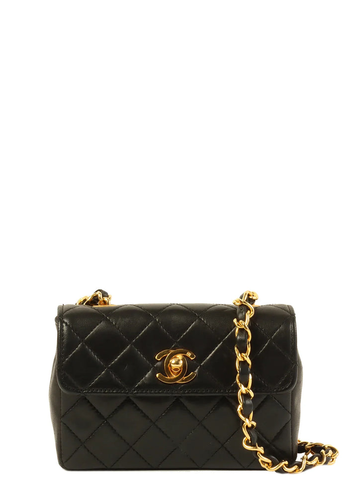 Chanel Around 1990 Made Straight New Turn-Lock Mini Chain Bag Black