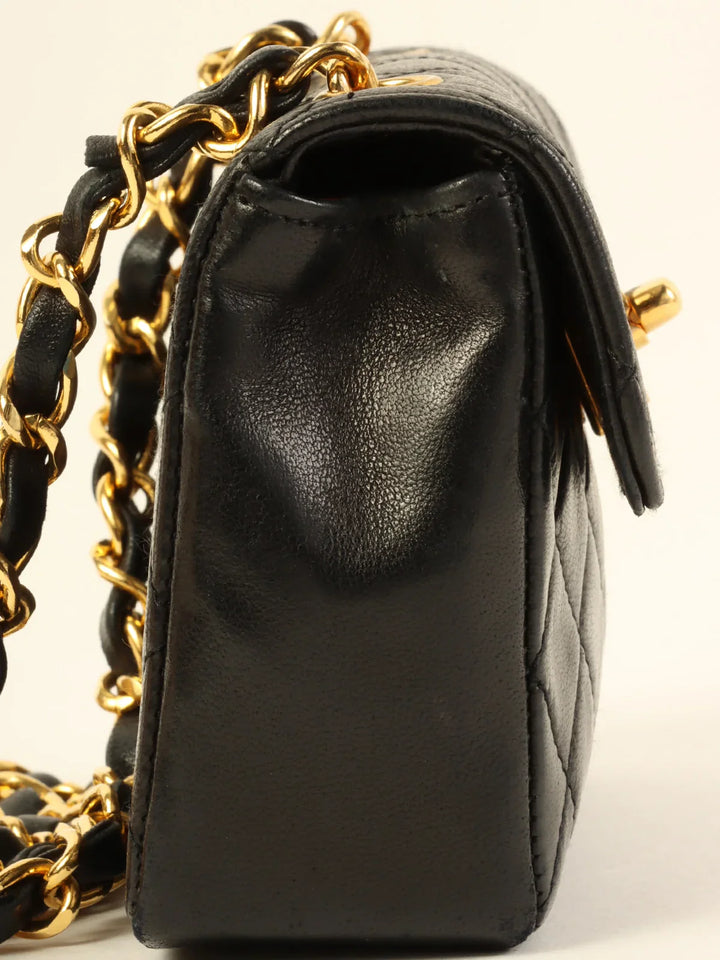Chanel Around 1990 Made Straight New Turn-Lock Mini Chain Bag Black