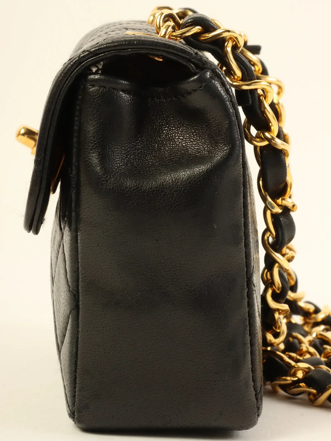 Chanel Around 1990 Made Straight New Turn-Lock Mini Chain Bag Black