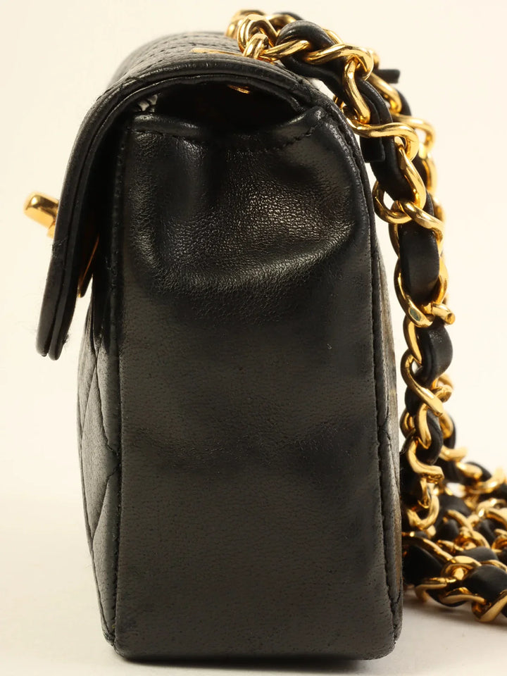 Chanel Around 1990 Made Straight New Turn-Lock Mini Chain Bag Black