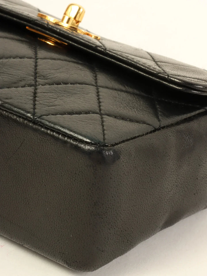 Chanel Around 1990 Made Straight New Turn-Lock Mini Chain Bag Black