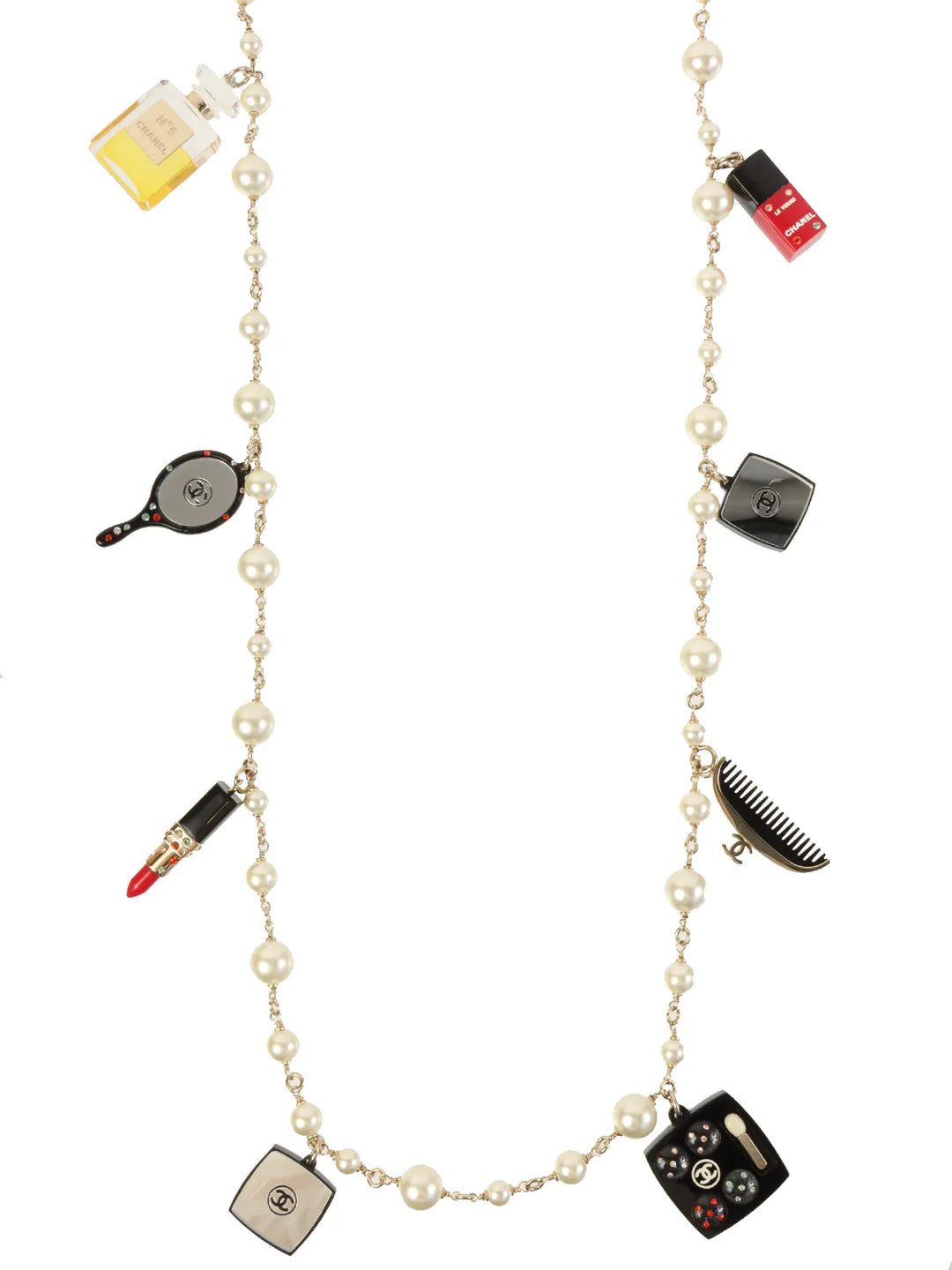 Chanel Rouge Charm Pearl Long Necklace Gold/White/Multi