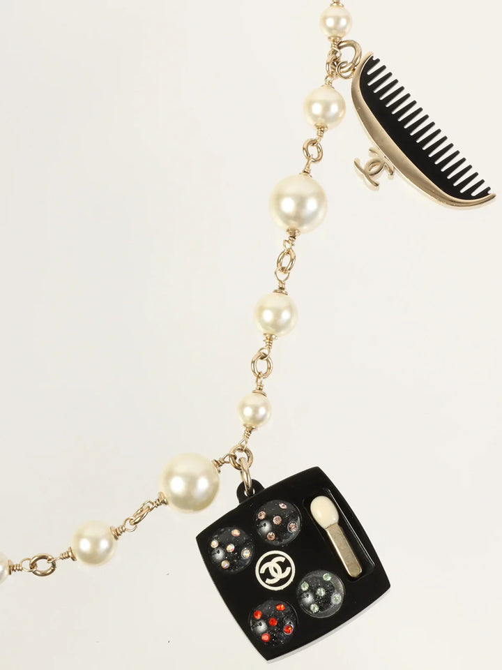 Chanel Rouge Charm Pearl Long Necklace Gold/White/Multi
