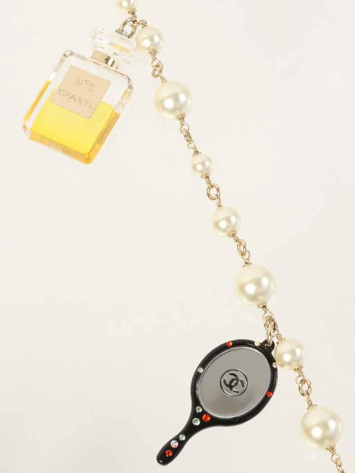 Chanel Rouge Charm Pearl Long Necklace Gold/White/Multi