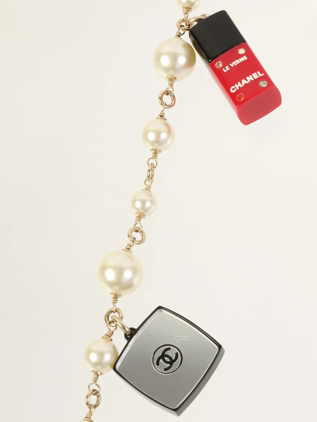 Chanel Rouge Charm Pearl Long Necklace Gold/White/Multi