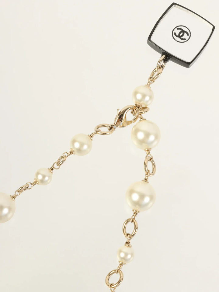 Chanel Rouge Charm Pearl Long Necklace Gold/White/Multi
