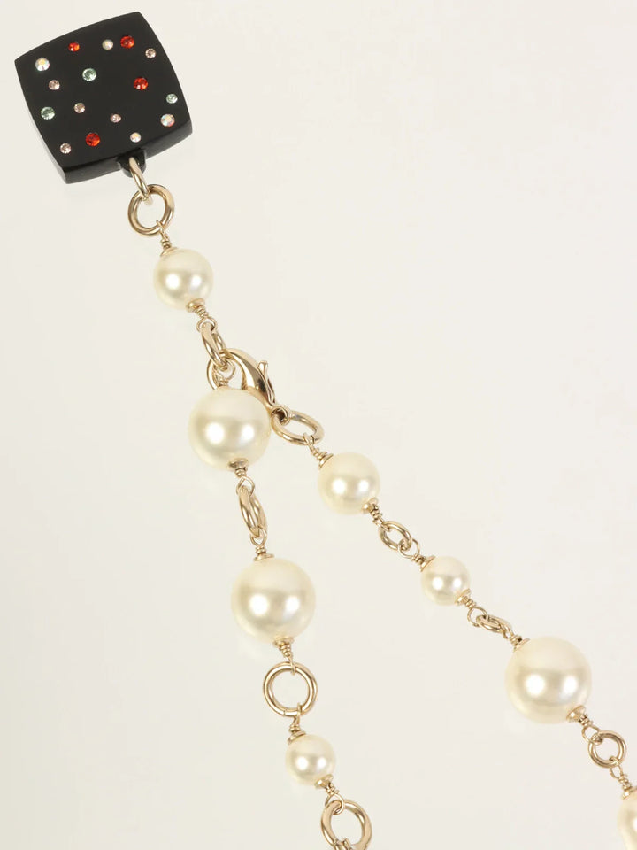 Chanel Rouge Charm Pearl Long Necklace Gold/White/Multi