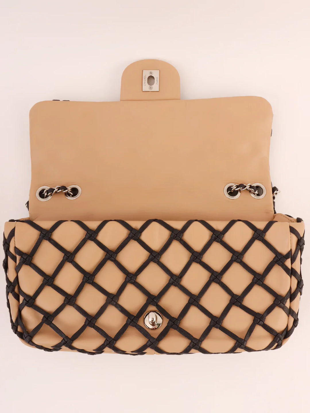 Chanel Around 2010 Made Clochette Turn-Lock Chain Shoulder Bag Beige/Black