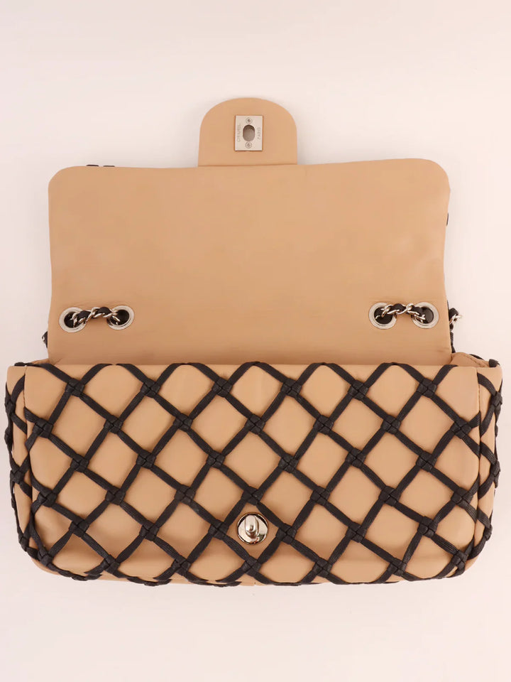 Chanel Around 2010 Made Clochette Turn-Lock Chain Shoulder Bag Beige/Black
