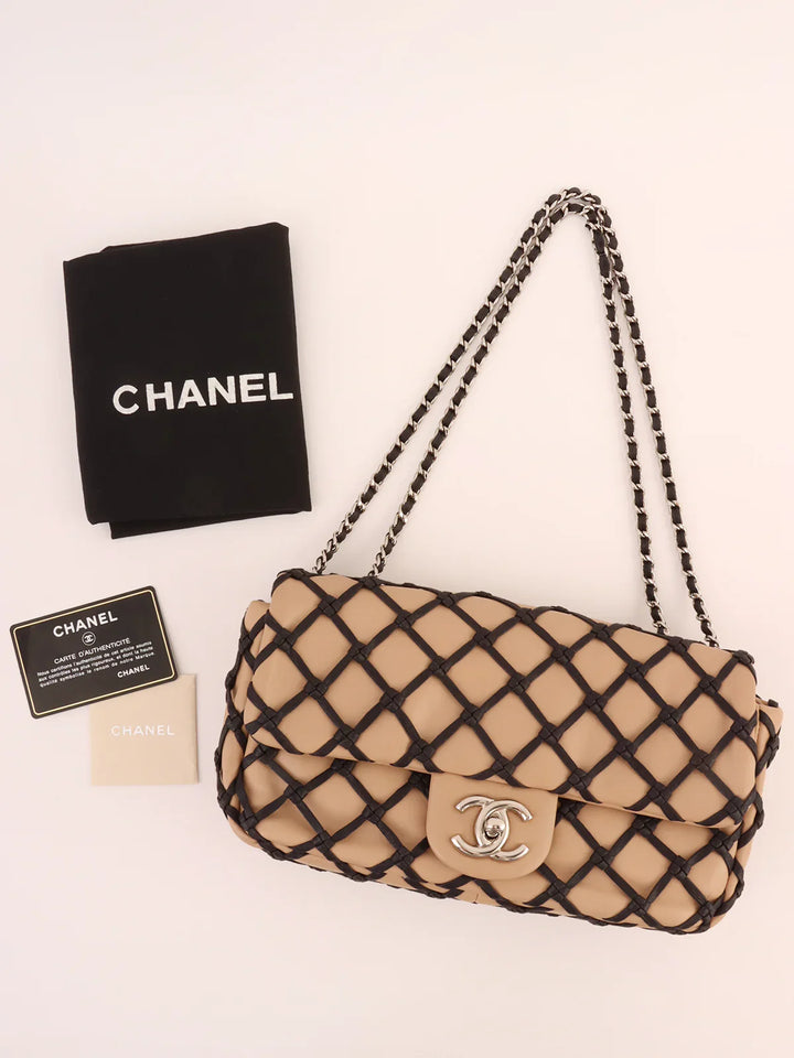 Chanel Around 2010 Made Clochette Turn-Lock Chain Shoulder Bag Beige/Black