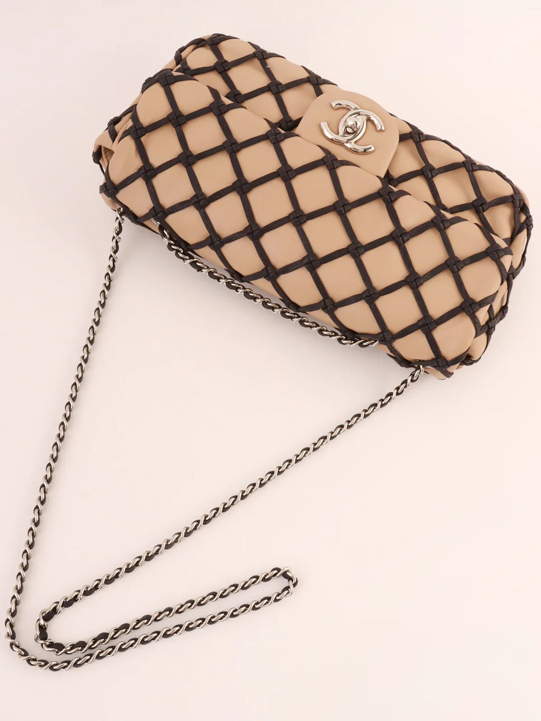 Chanel Around 2010 Made Clochette Turn-Lock Chain Shoulder Bag Beige/Black