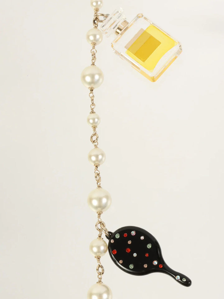 Chanel Rouge Charm Pearl Long Necklace Gold/White/Multi