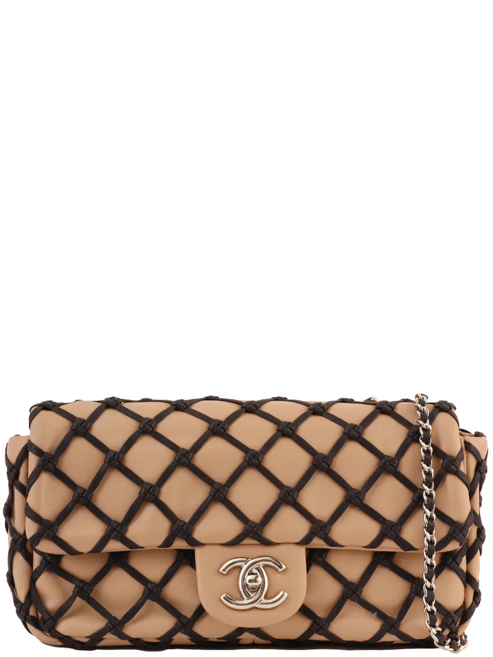 Chanel Around 2010 Made Clochette Turn-Lock Chain Shoulder Bag Beige/Black