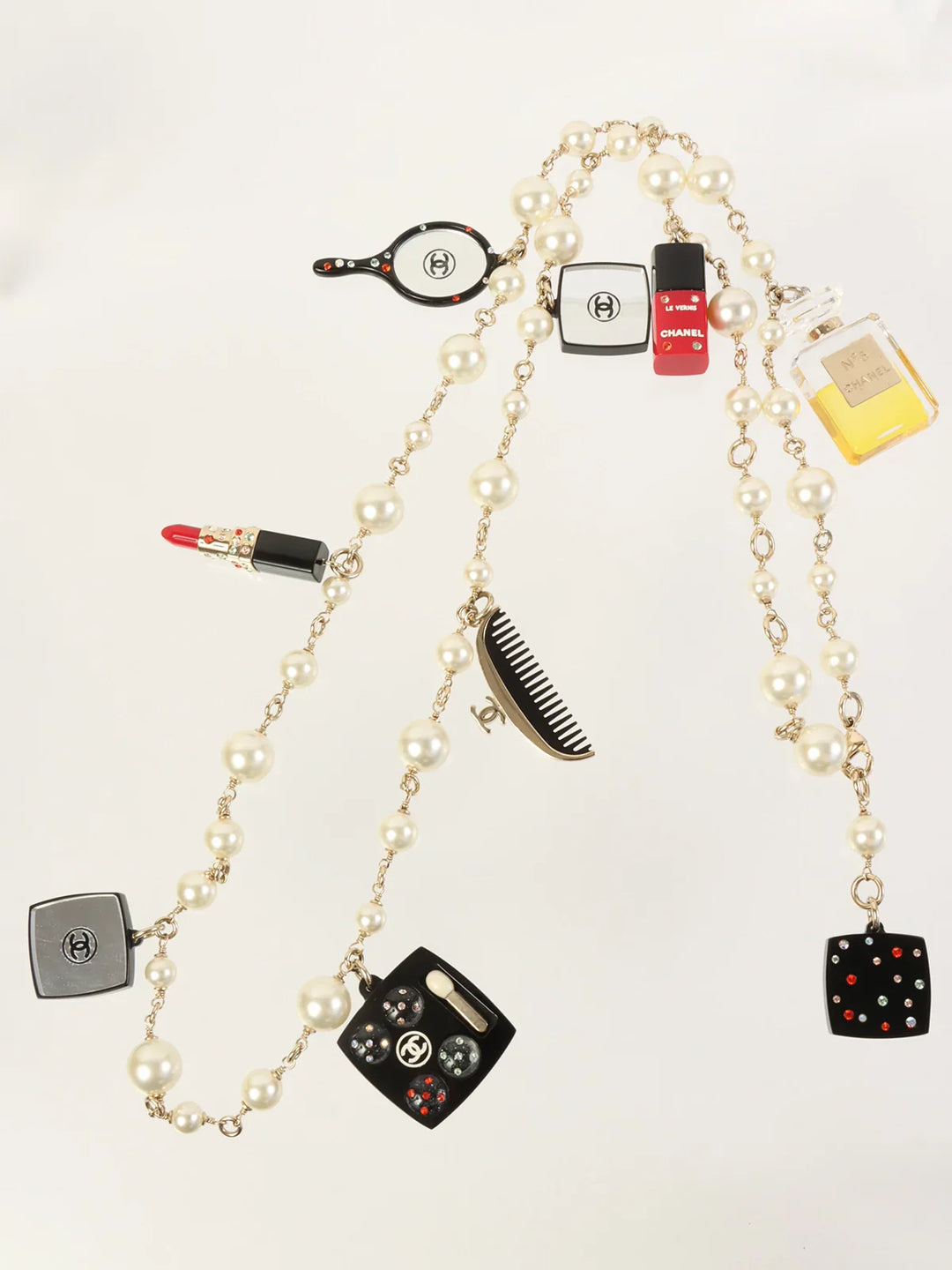 Chanel Rouge Charm Pearl Long Necklace Gold/White/Multi