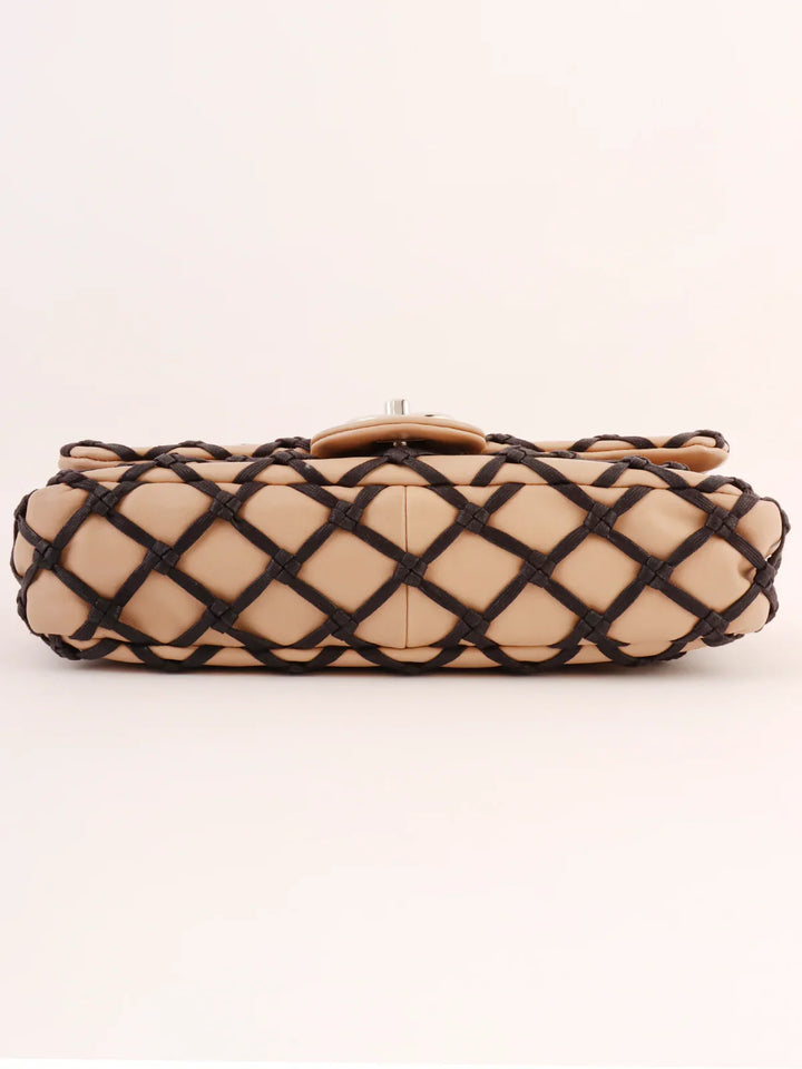 Chanel Around 2010 Made Clochette Turn-Lock Chain Shoulder Bag Beige/Black