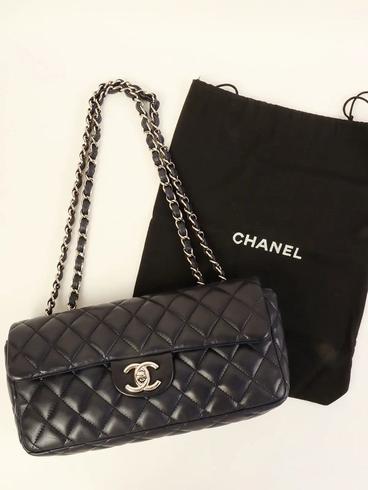 Chanel Around 2008 Made East West Classic New Chain Bag Navy