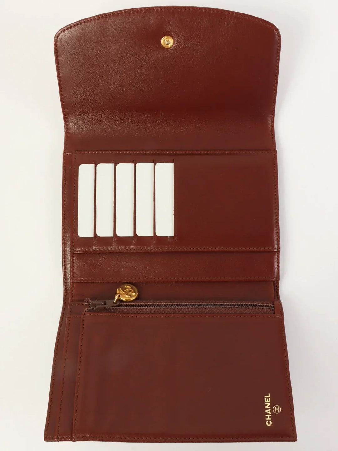 Chanel Around 1998 Made Caivar Skin Cc Mark Stitch Wallet Brown