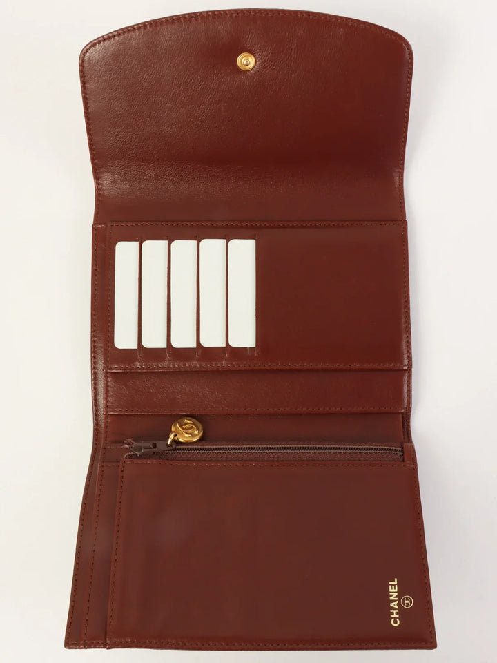 Chanel Around 1998 Made Caivar Skin Cc Mark Stitch Wallet Brown