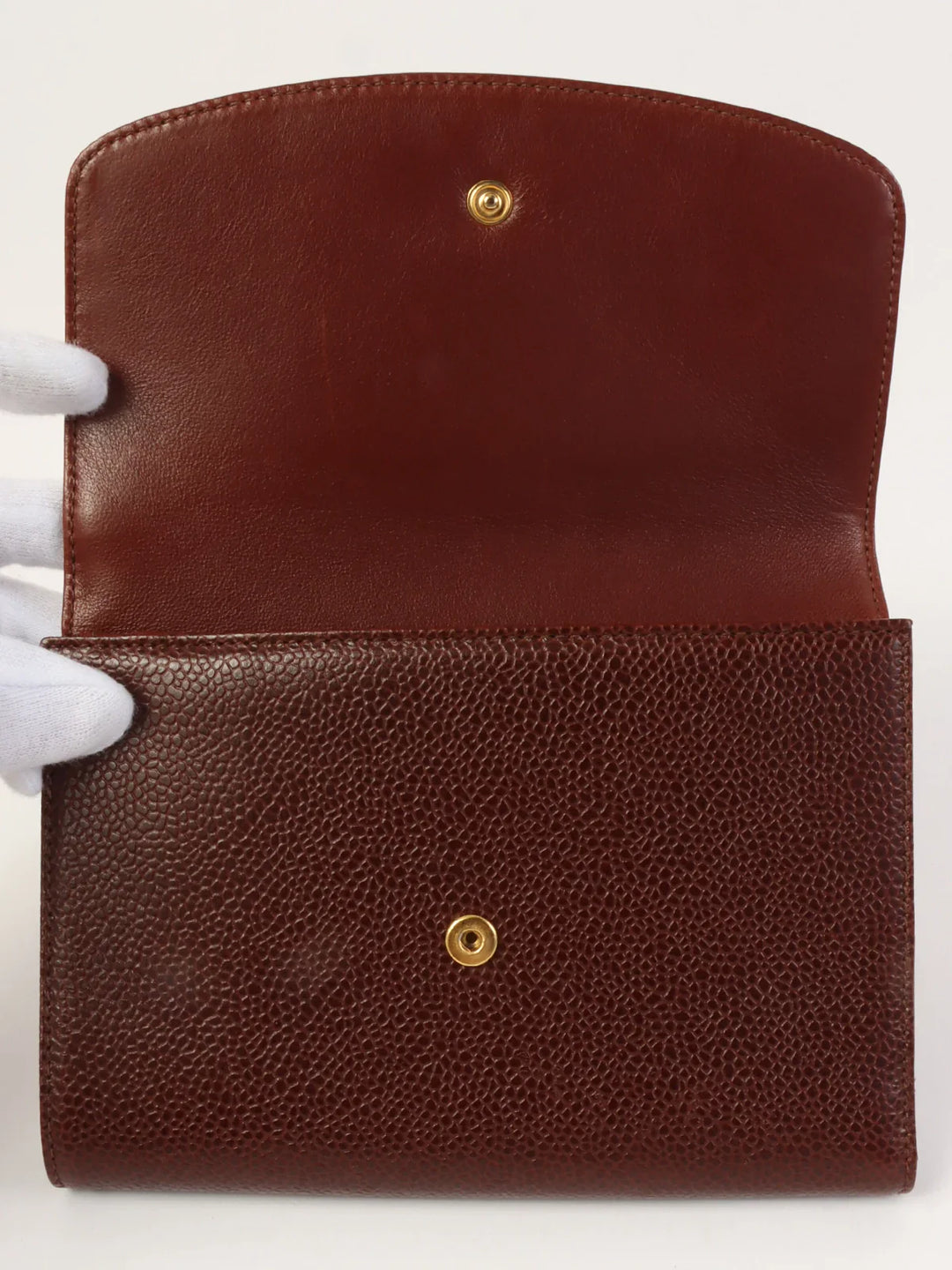 Chanel Around 1998 Made Caivar Skin Cc Mark Stitch Wallet Brown