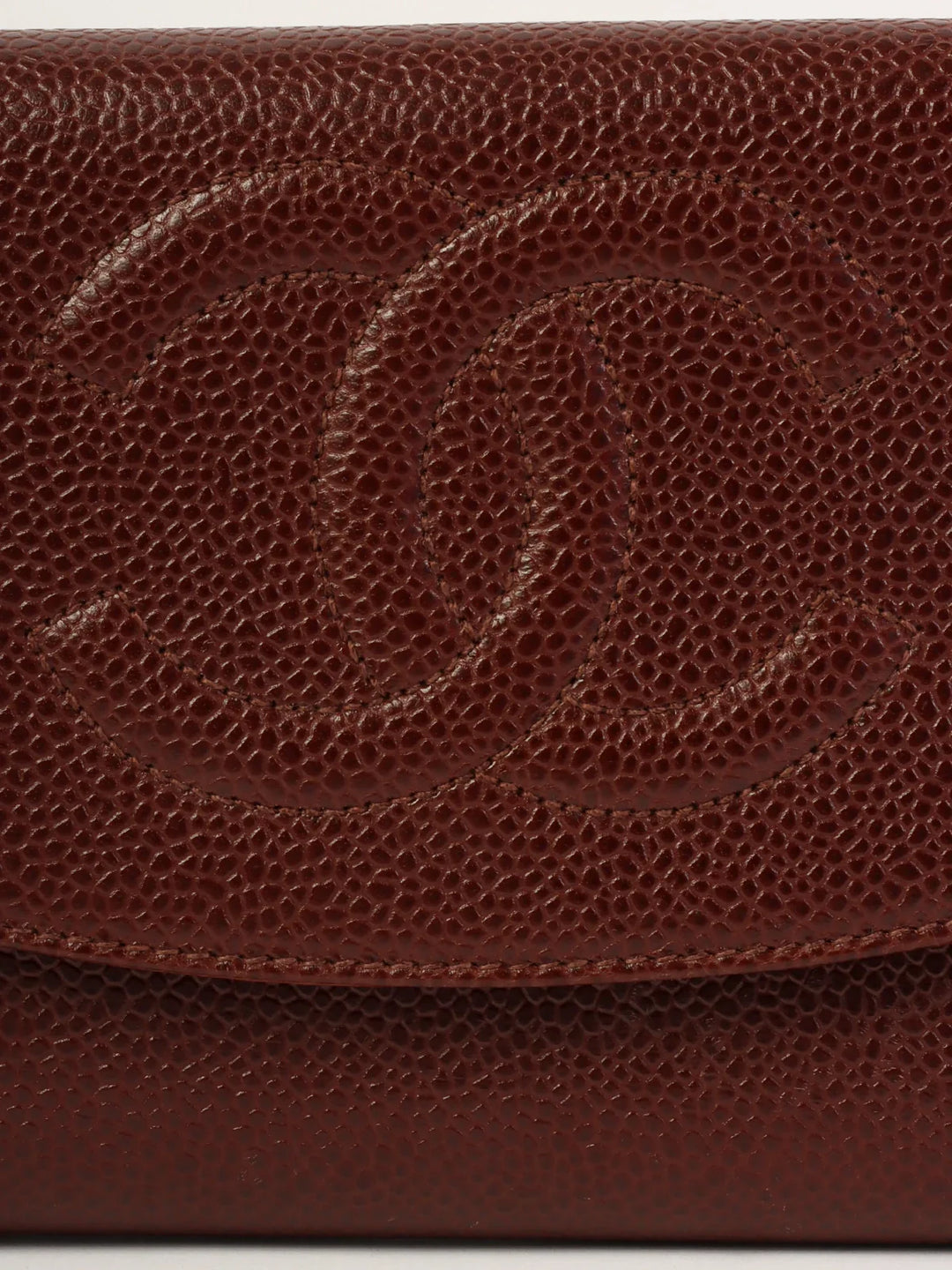 Chanel Around 1998 Made Caivar Skin Cc Mark Stitch Wallet Brown