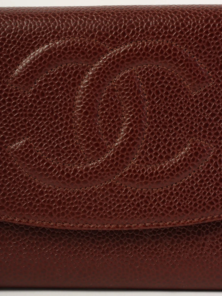 Chanel Around 1998 Made Caivar Skin Cc Mark Stitch Wallet Brown