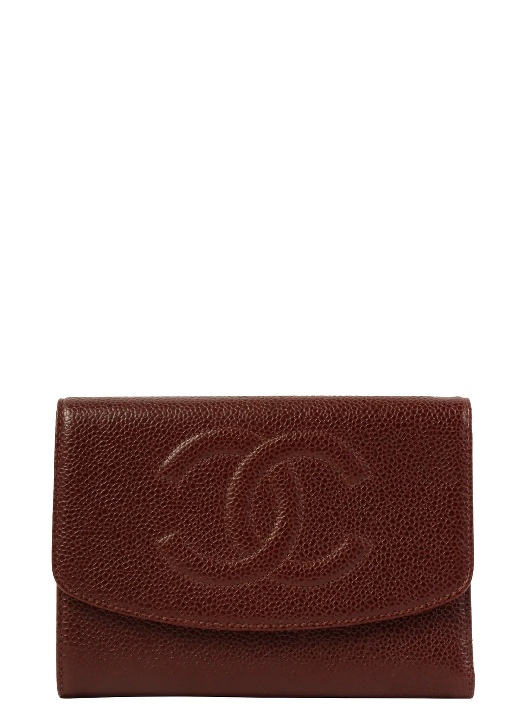 Chanel Around 1998 Made Caivar Skin Cc Mark Stitch Wallet Brown