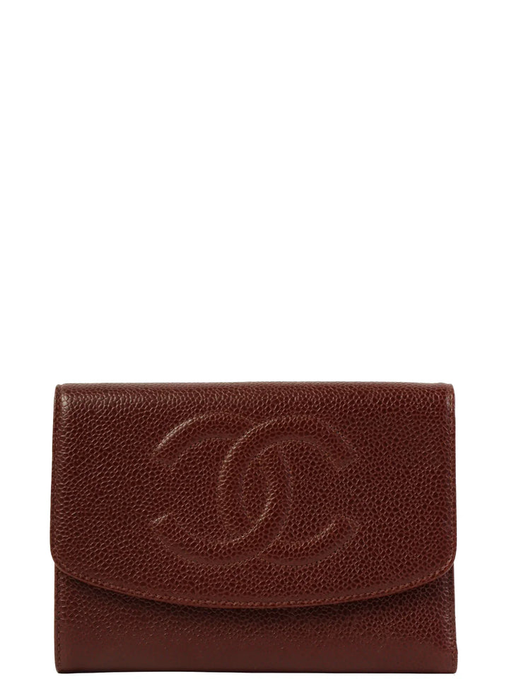 Chanel Around 1998 Made Caivar Skin Cc Mark Stitch Wallet Brown