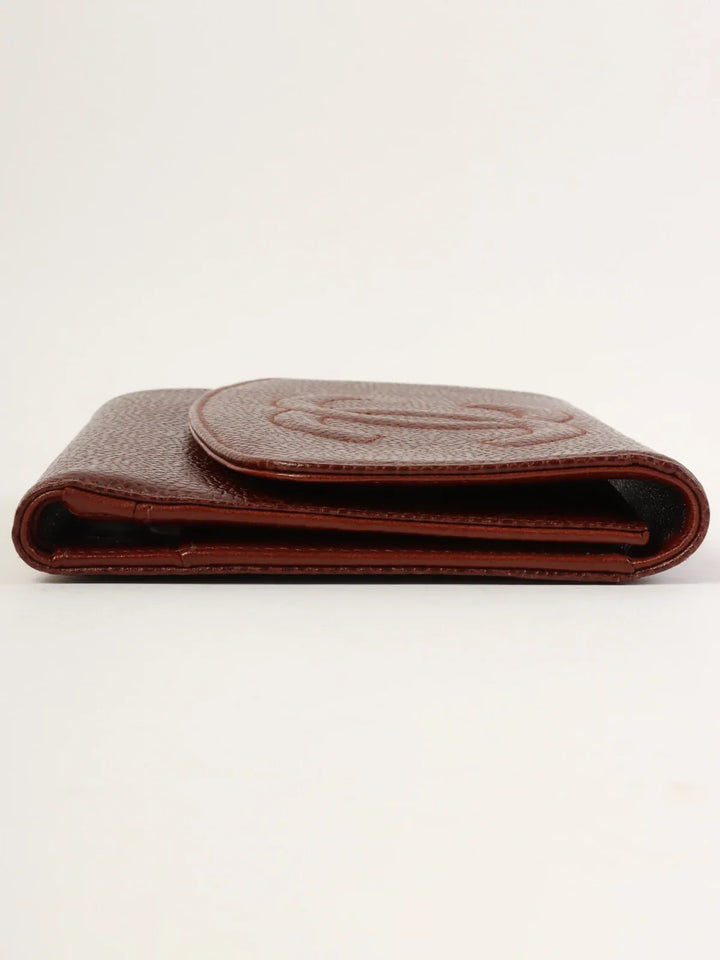 Chanel Around 1998 Made Caivar Skin Cc Mark Stitch Wallet Brown
