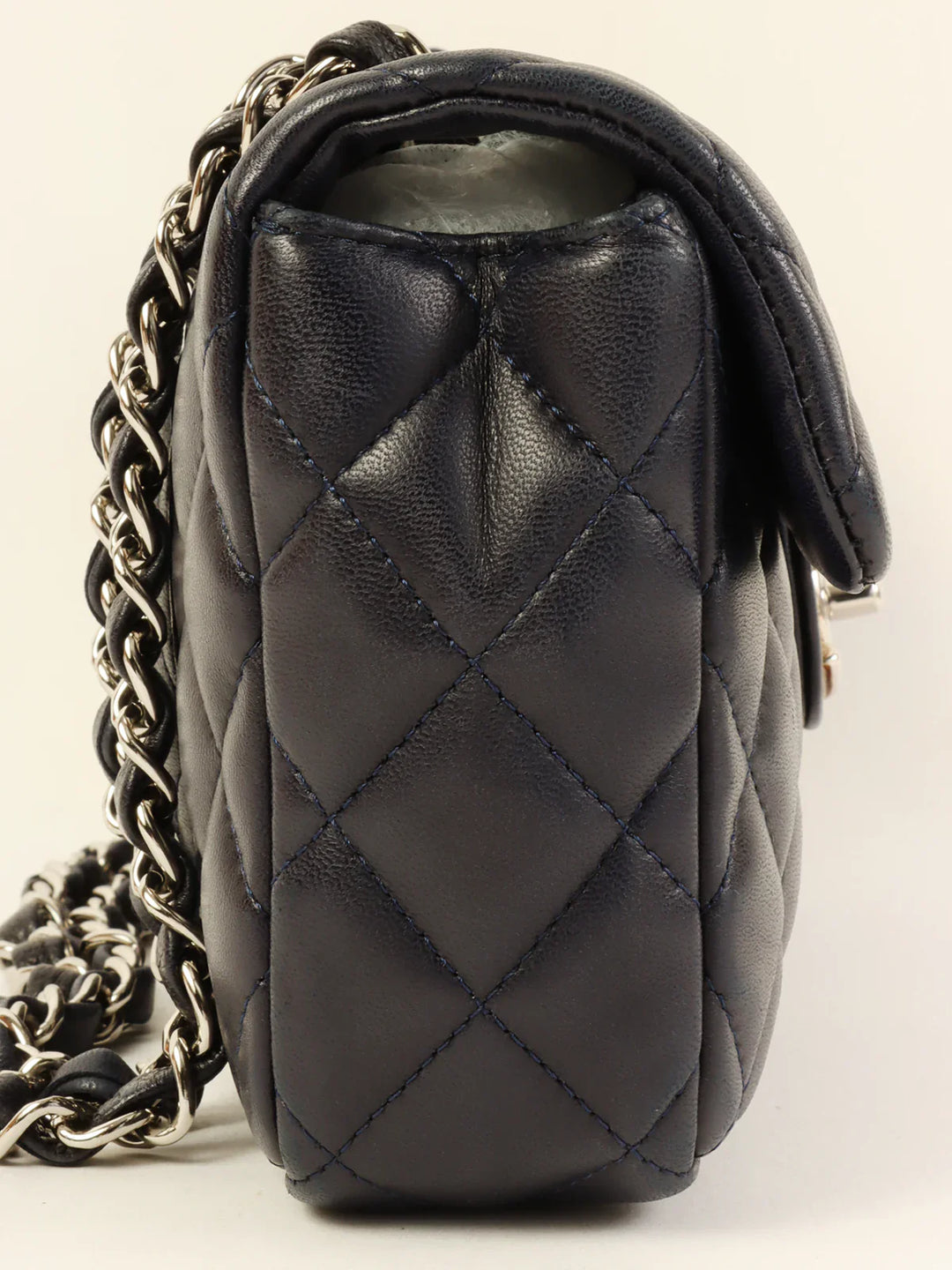 Chanel Around 2008 Made East West Classic New Chain Bag Navy