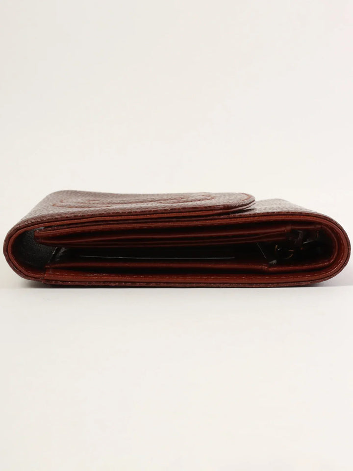 Chanel Around 1998 Made Caivar Skin Cc Mark Stitch Wallet Brown