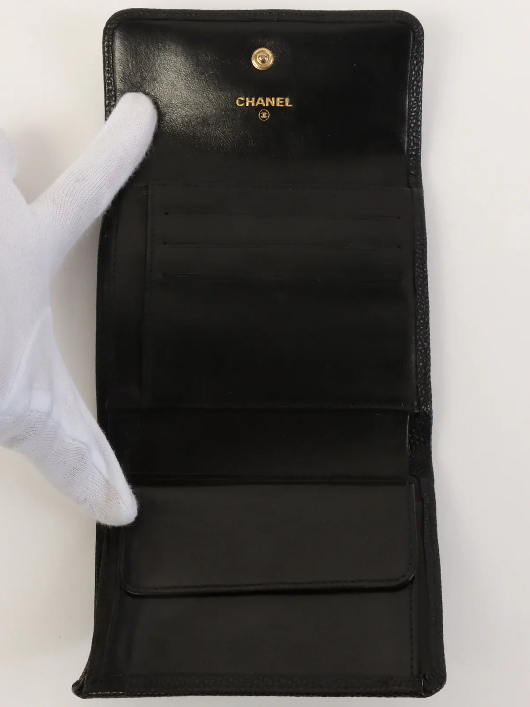 Chanel Around 2001 Made Caviar Skin Cc Mark Stitch Wallet Black