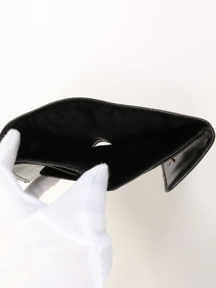 Chanel Around 2001 Made Caviar Skin Cc Mark Stitch Wallet Black