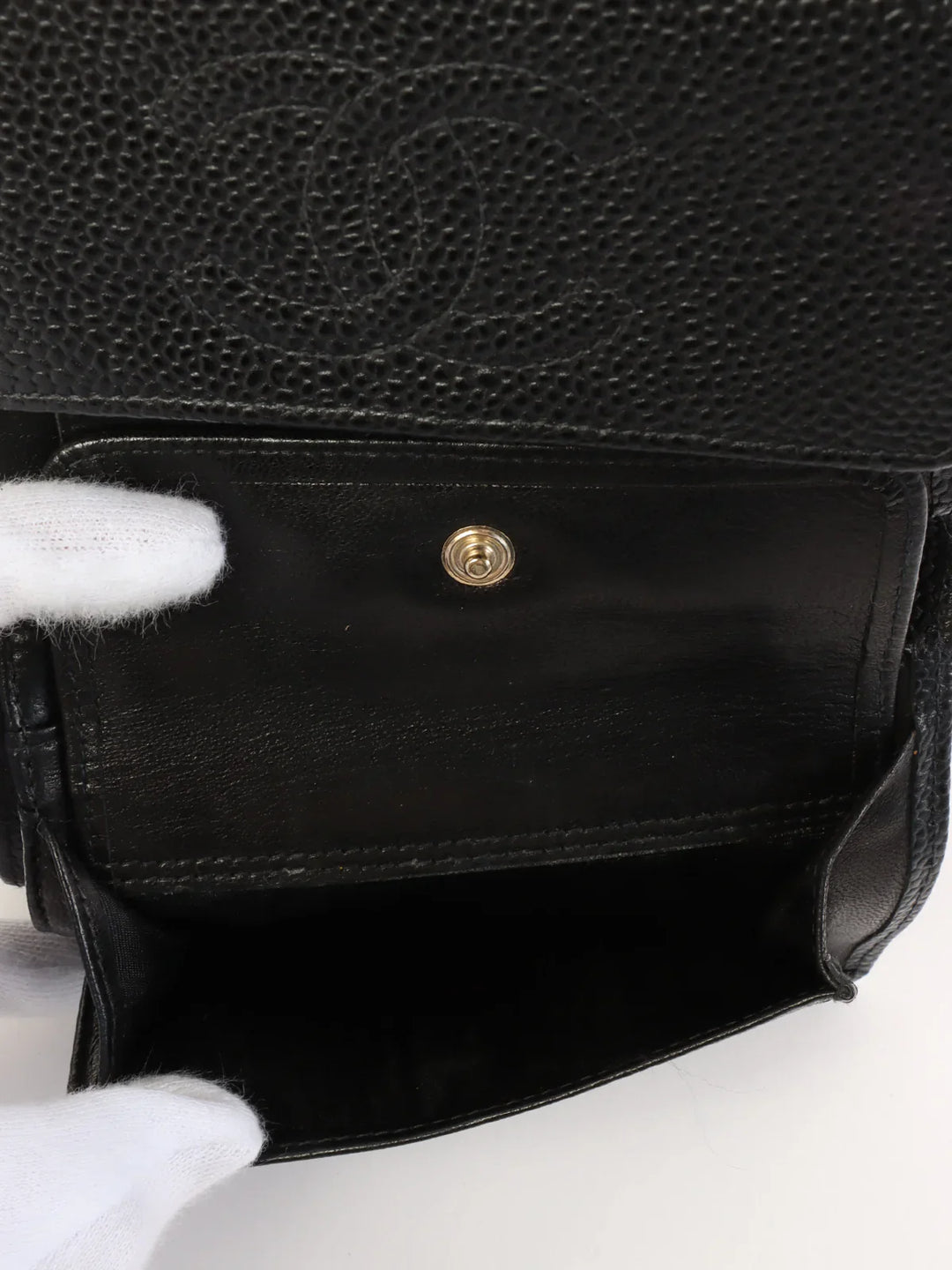 Chanel Around 2001 Made Caviar Skin Cc Mark Stitch Wallet Black