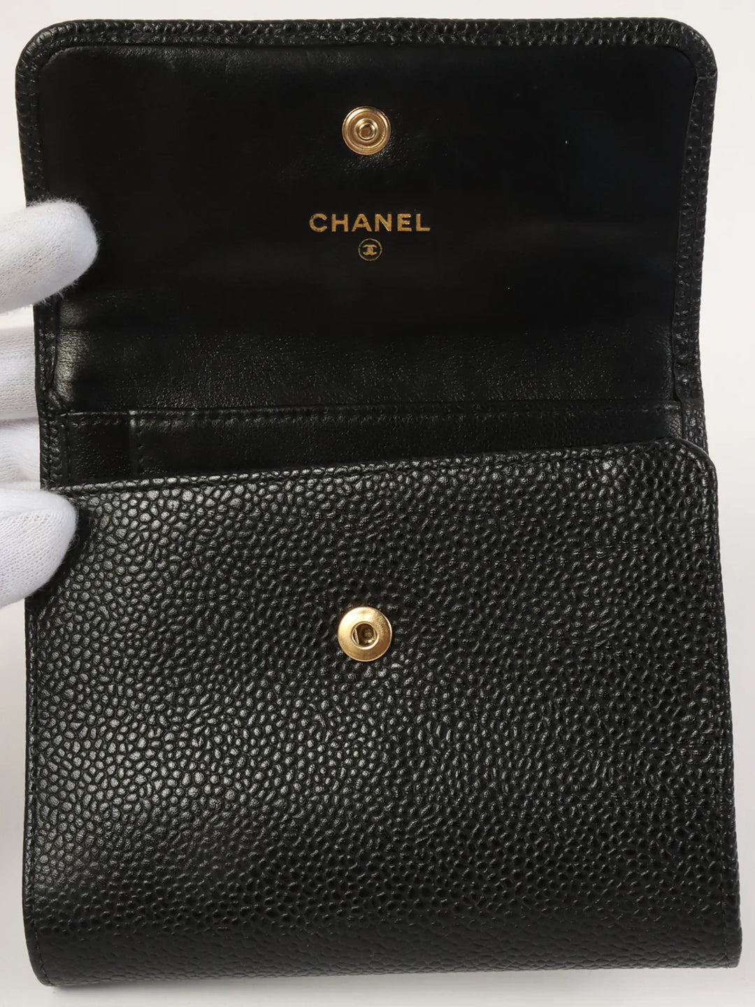 Chanel Around 2001 Made Caviar Skin Cc Mark Stitch Wallet Black