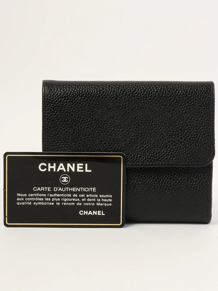 Chanel Around 2001 Made Caviar Skin Cc Mark Stitch Wallet Black