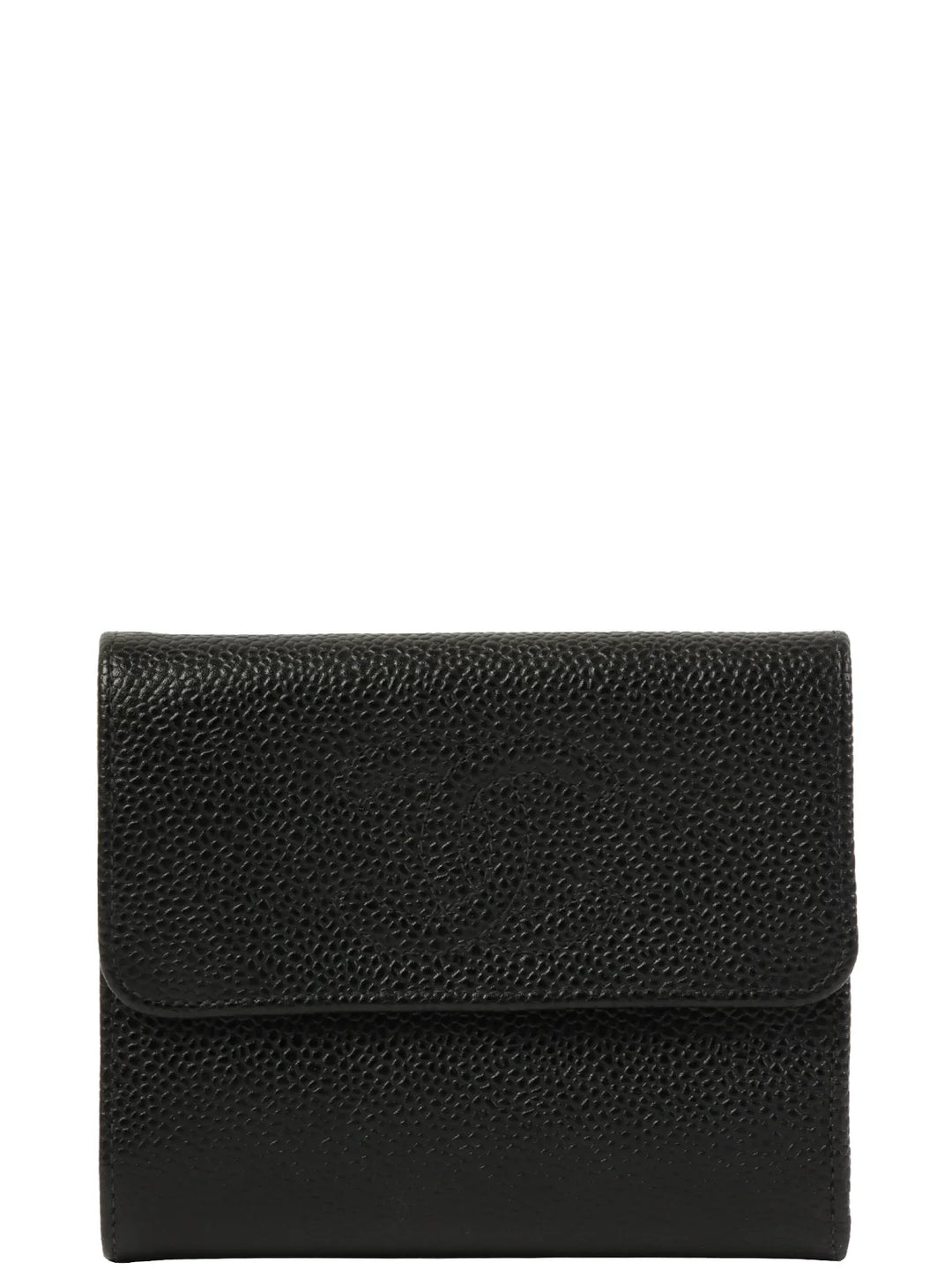 Chanel Around 2001 Made Caviar Skin Cc Mark Stitch Wallet Black