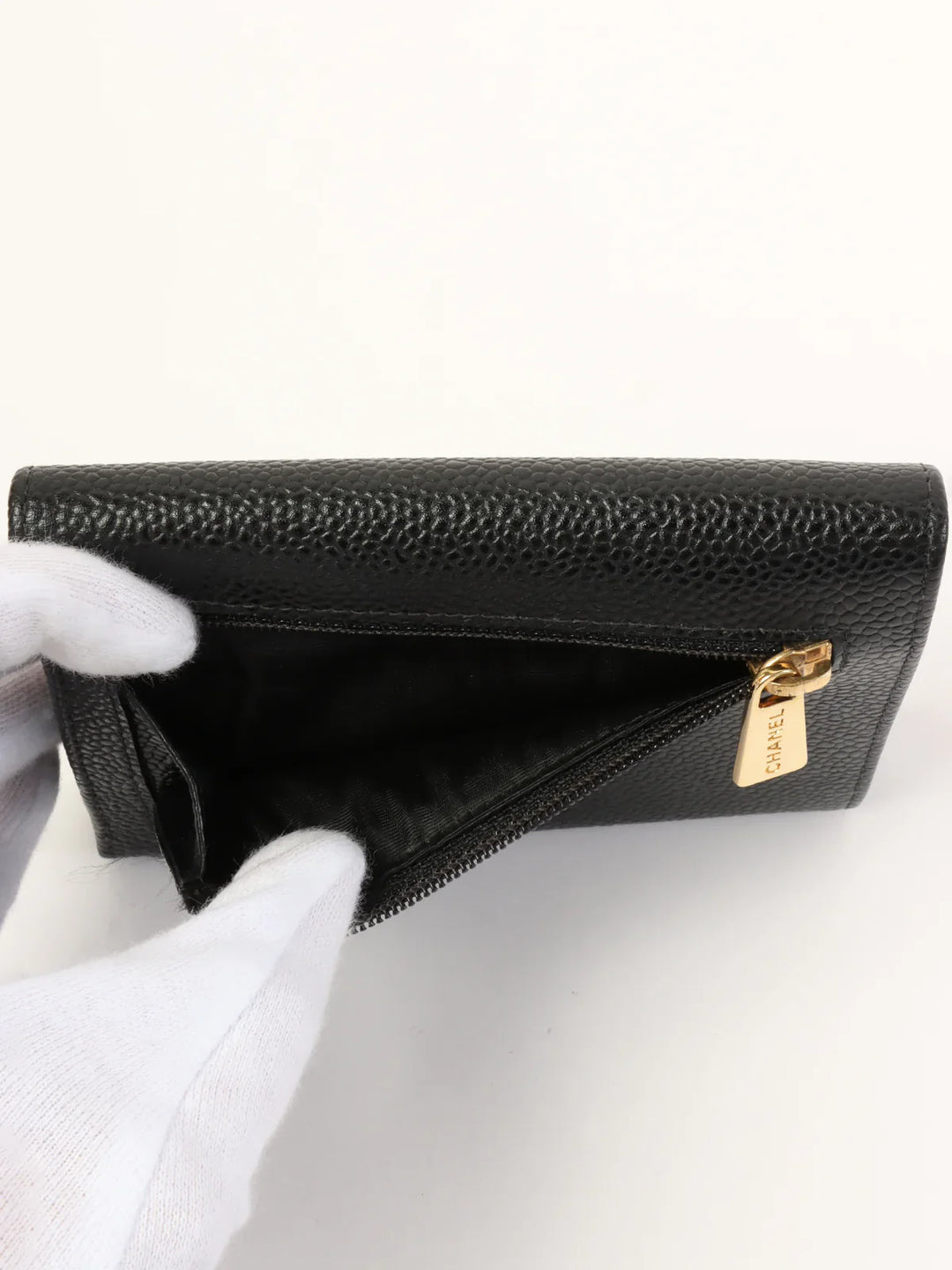 Chanel Around 2001 Made Caviar Skin Cc Mark Stitch Wallet Black