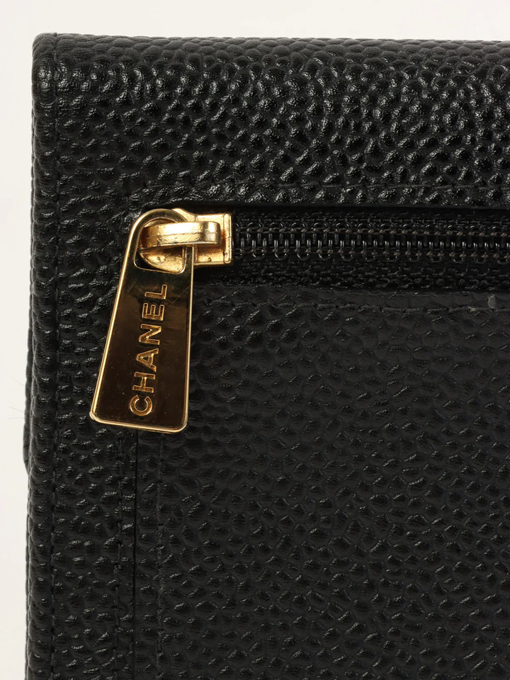 Chanel Around 2001 Made Caviar Skin Cc Mark Stitch Wallet Black