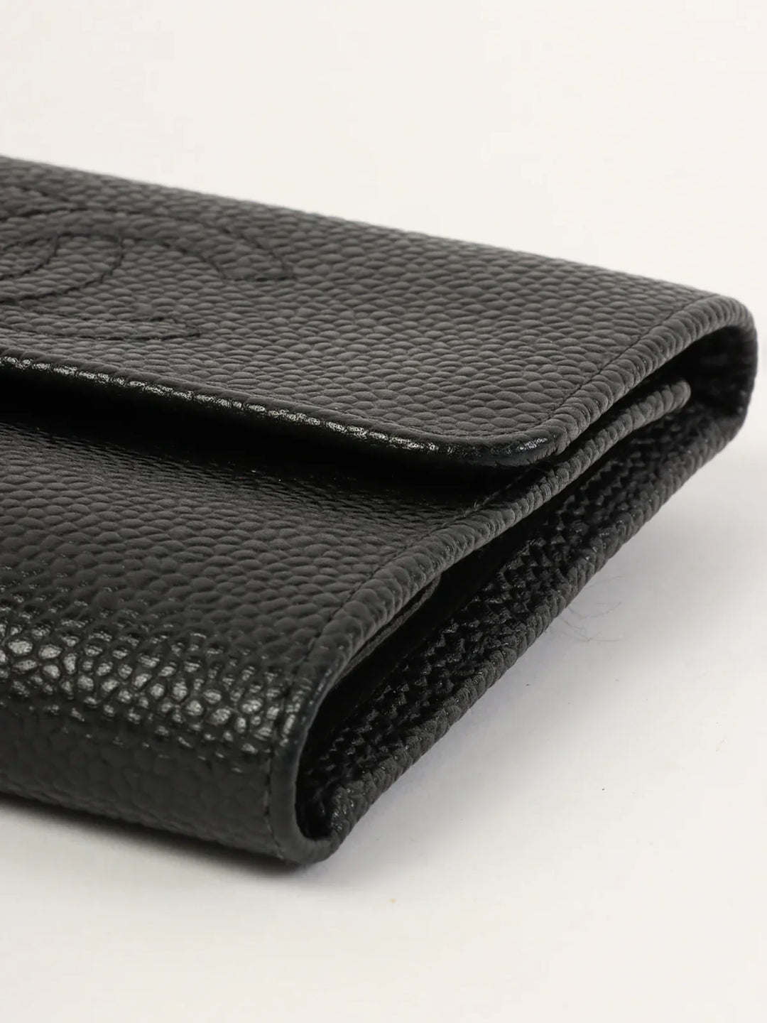 Chanel Around 2001 Made Caviar Skin Cc Mark Stitch Wallet Black