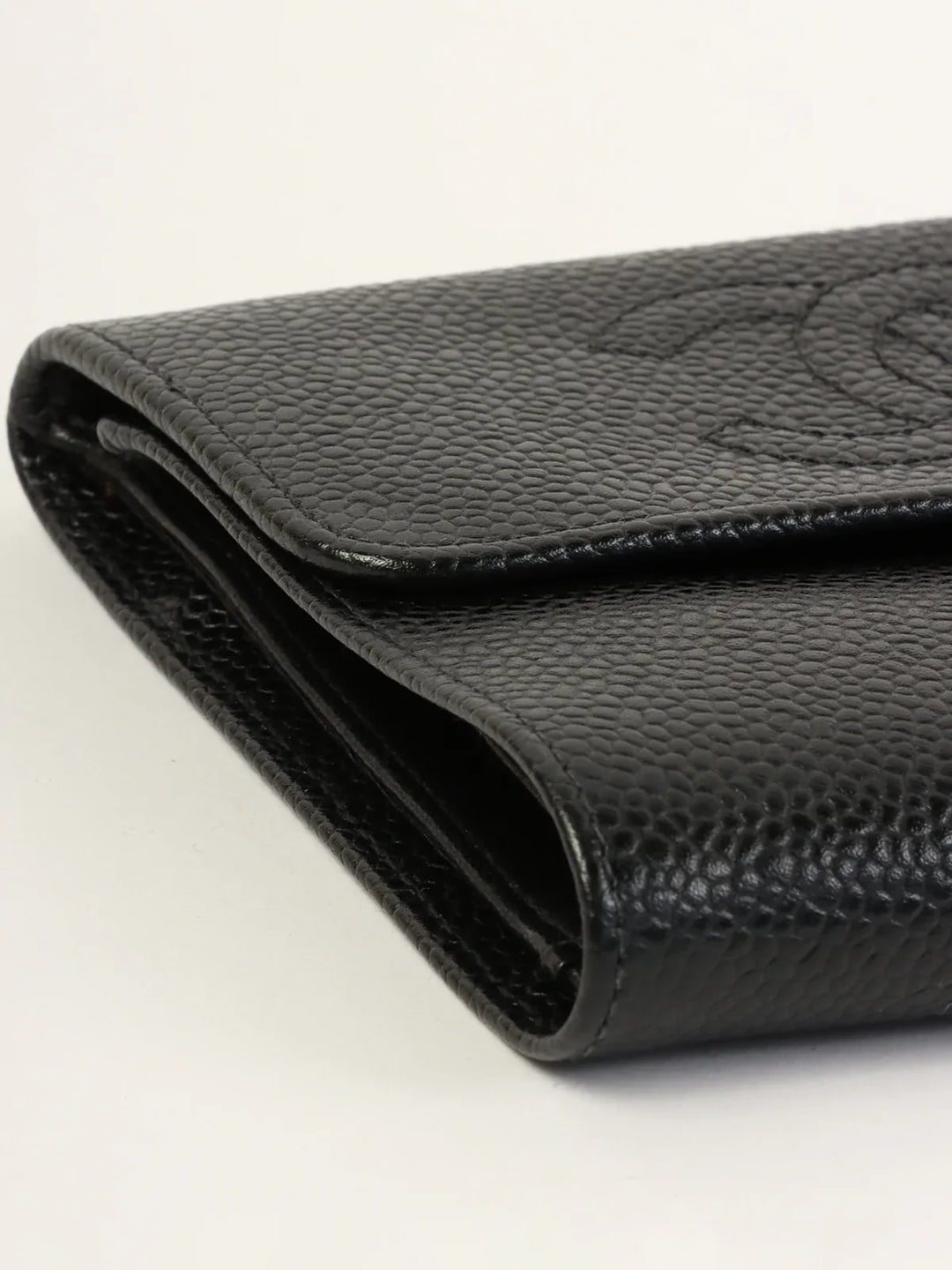 Chanel Around 2001 Made Caviar Skin Cc Mark Stitch Wallet Black