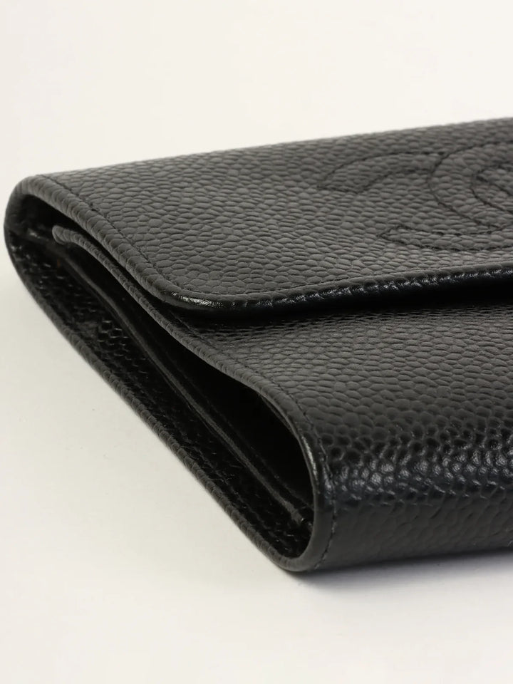 Chanel Around 2001 Made Caviar Skin Cc Mark Stitch Wallet Black