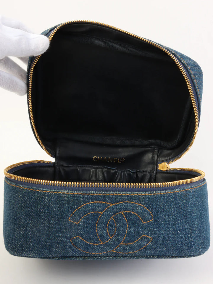 Chanel Around 1997 Made Denim Cc Mark Stitch Vanity Indigo