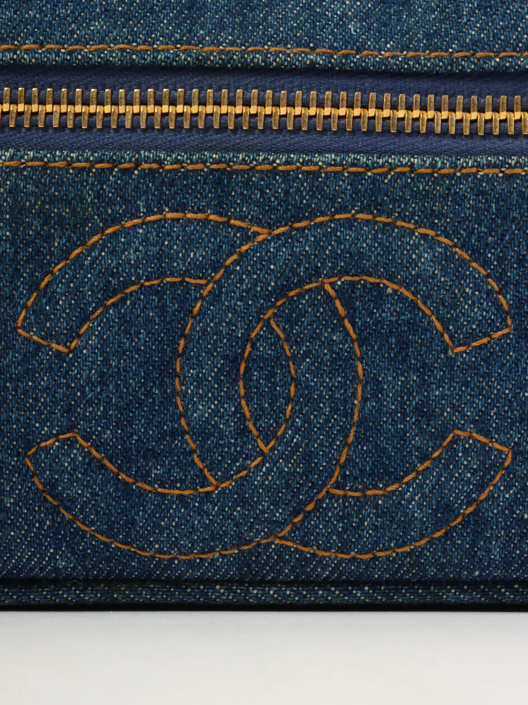 Chanel Around 1997 Made Denim Cc Mark Stitch Vanity Indigo