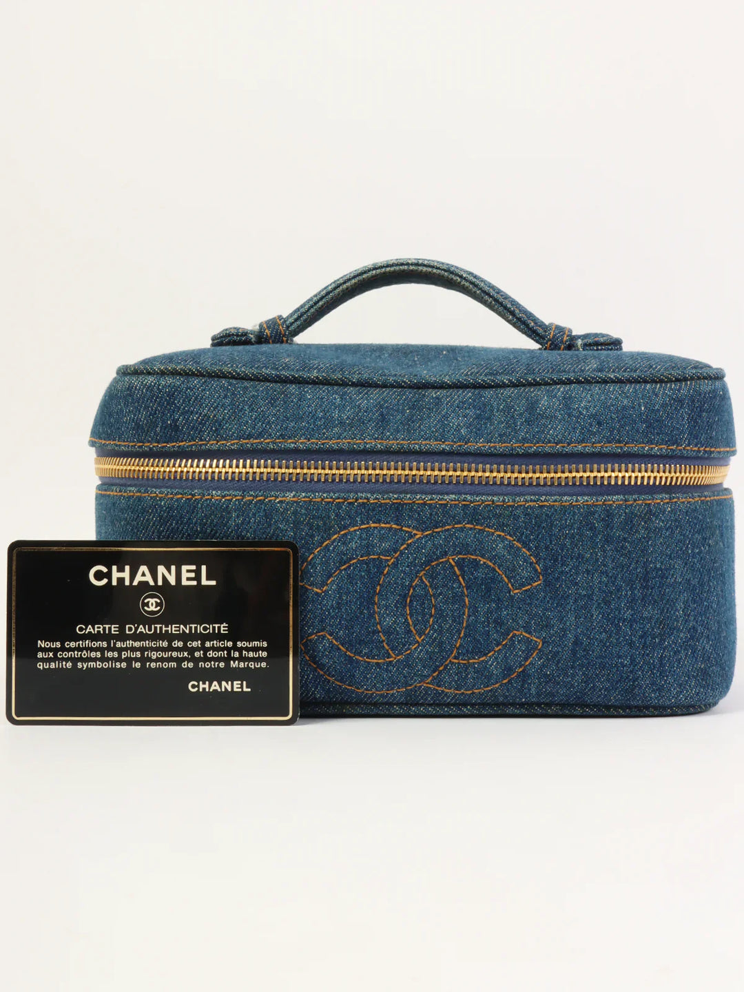 Chanel Around 1997 Made Denim Cc Mark Stitch Vanity Indigo