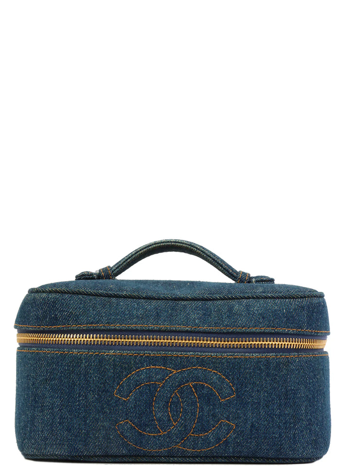 Chanel Around 1997 Made Denim Cc Mark Stitch Vanity Indigo