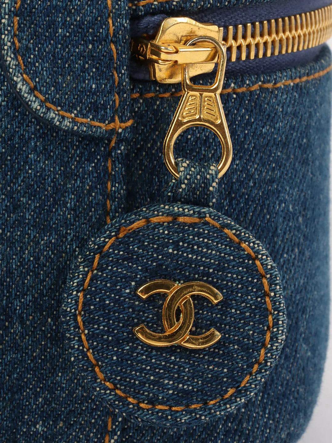 Chanel Around 1997 Made Denim Cc Mark Stitch Vanity Indigo