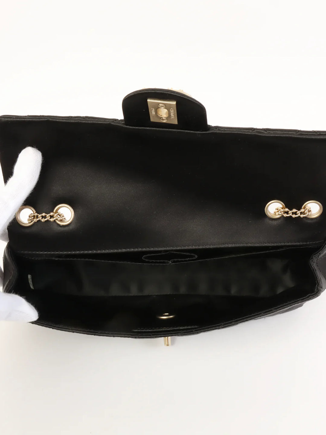 Chanel Around 2008 Made Silk Satin Gripoix Turn-Lock Chain Bag Black/Gold/Multi