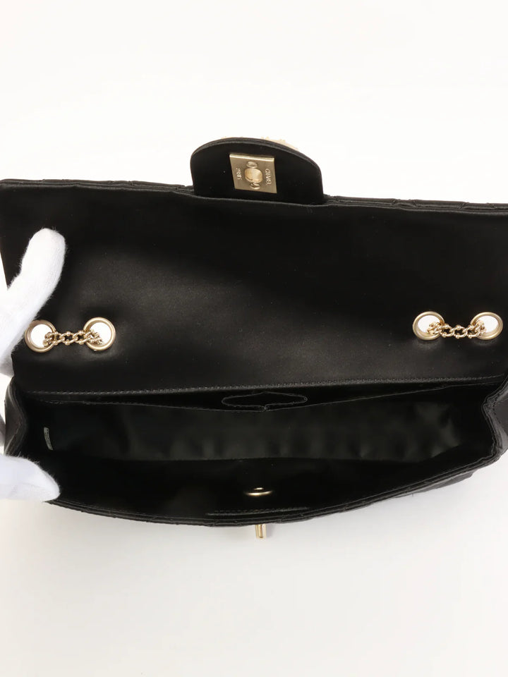 Chanel Around 2008 Made Silk Satin Gripoix Turn-Lock Chain Bag Black/Gold/Multi