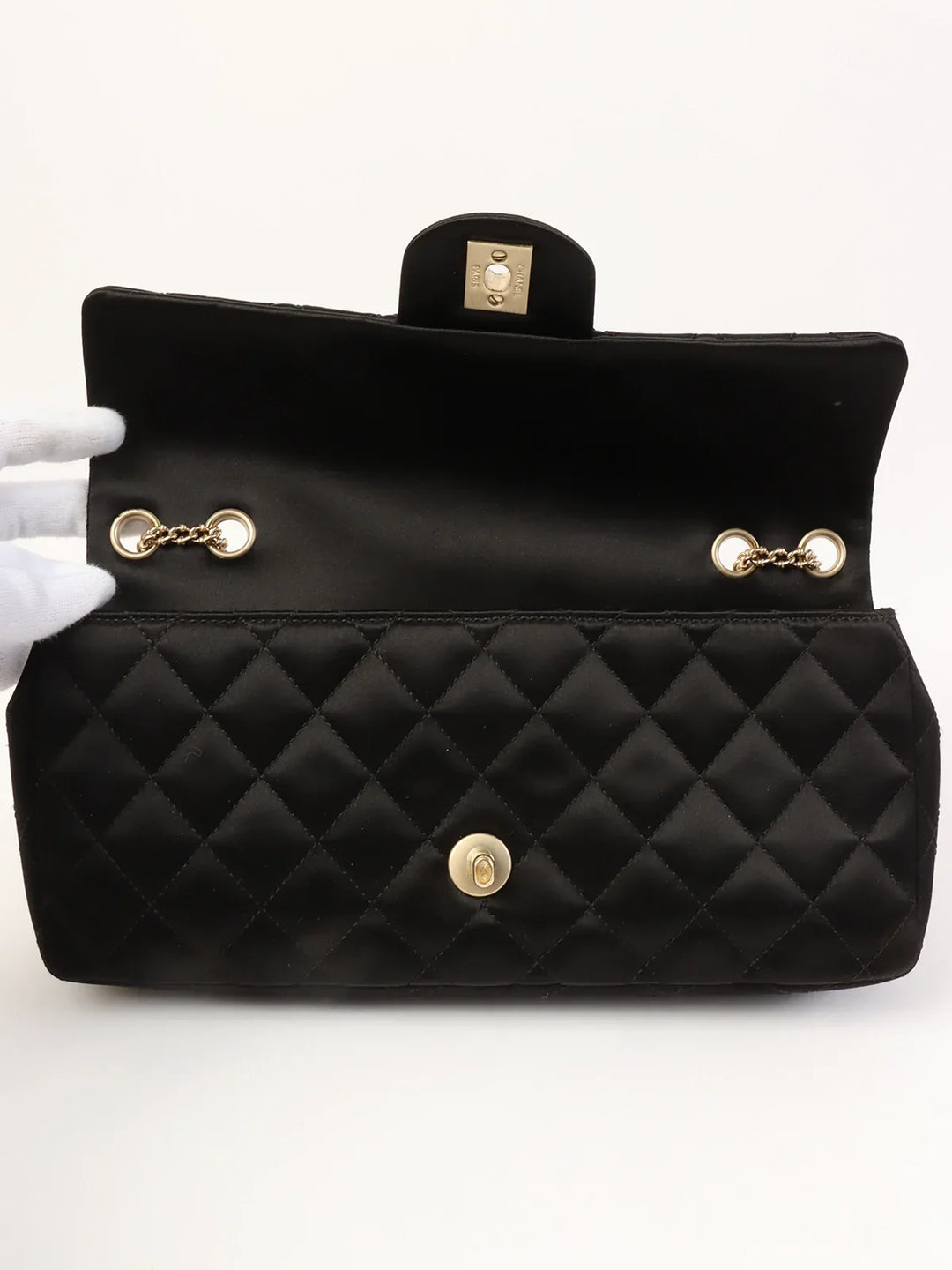 Chanel Around 2008 Made Silk Satin Gripoix Turn-Lock Chain Bag Black/Gold/Multi